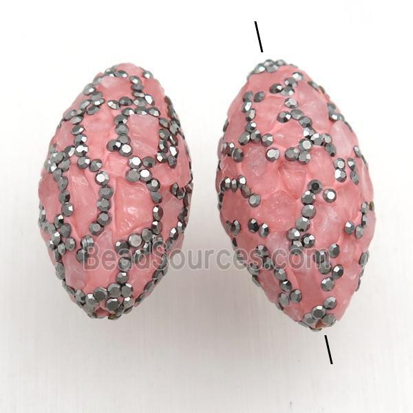 Clay rice Beads Paved Rhinestone with rose quartz