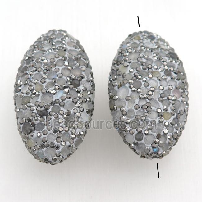 Clay oval Beads Paved Rhinestone with moonstone