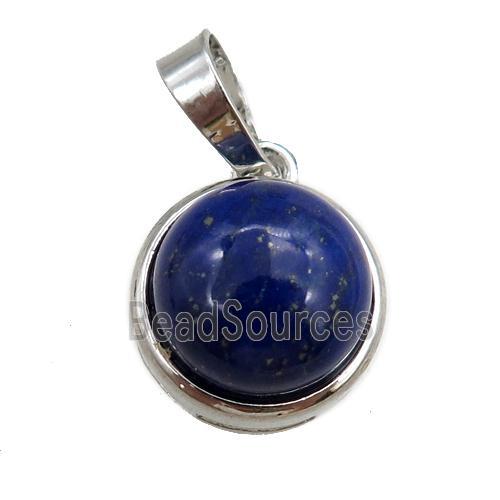 lapis pendant, circle, platinum plated