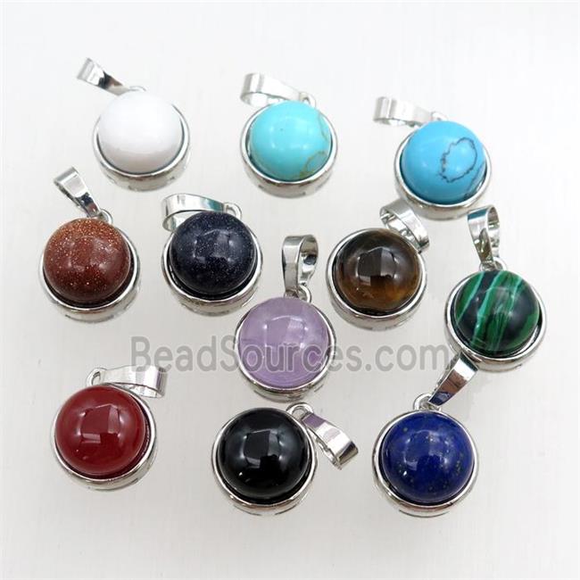 mix gemstone pendant, circle, platinum plated