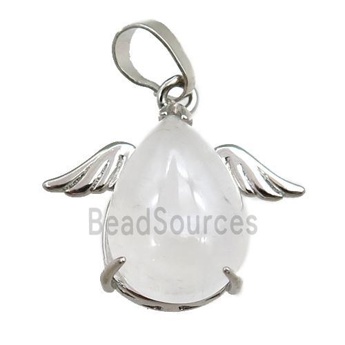 clear quartz angel pendant, platinum plated