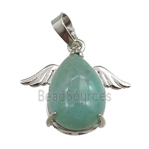 green aventurine angel pendant, platinum plated