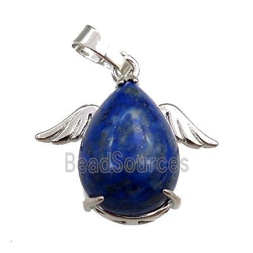 lapis angel pendant, platinum plated