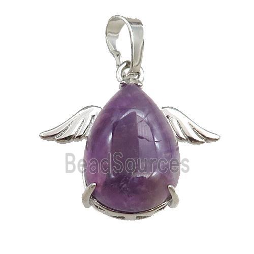 amethyst angel pendant, platinum plated