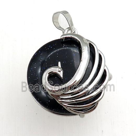 blue sandstone circle pendant with phoenix