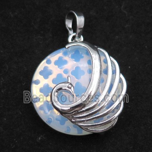 white opalite circle pendant with phoenix