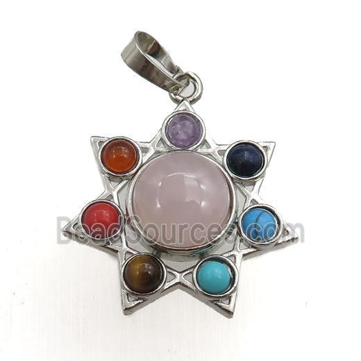 rose quartz chakra pendant, platinum plated