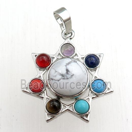 white howlite turquoise chakra pendant, platinum plated