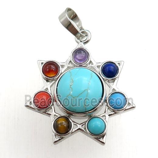 green synthetic turquoise chakra pendant, platinum plated