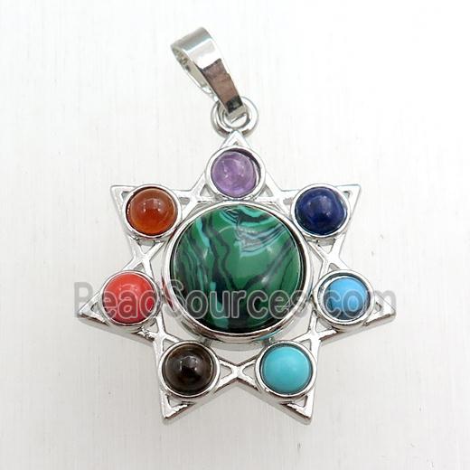 malachite chakra pendant, platinum plated