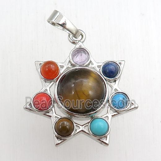 tiger eye stone chakra pendant, platinum plated