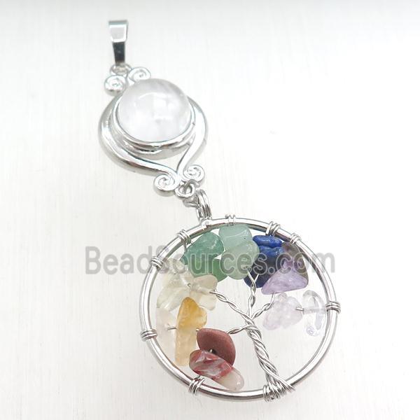 clear quartz chakra pendant with tree of life