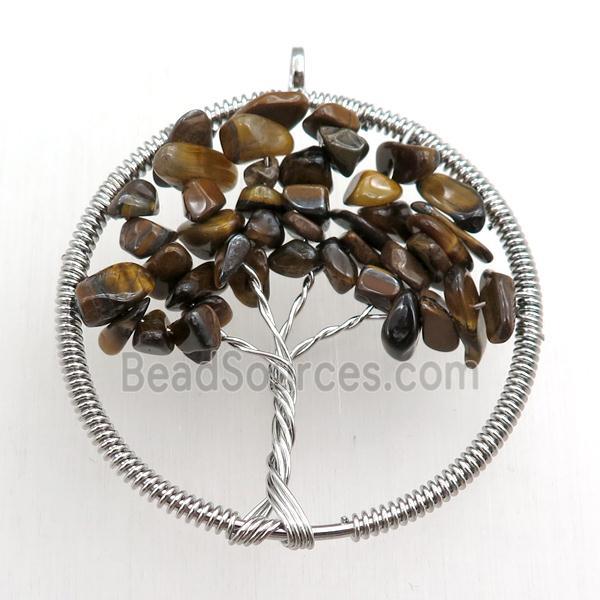 tiger eye stone pendant, tree of life, wire wrapped