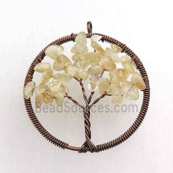 citrine pendant, tree of life, wire wrapped