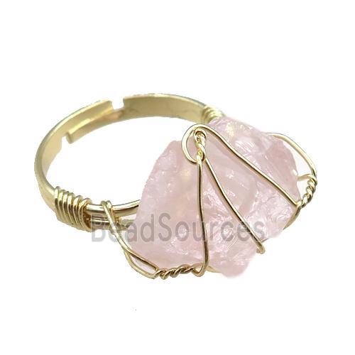 rose quartz Rings, adjustable, wier wrapped