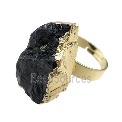 black tourmaline Rings, adjustable, gold plated