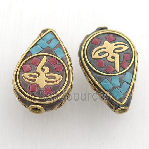 tibetan style beads, brass, teardrop