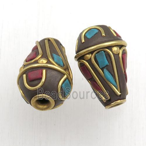 tibetan beads, brass, teardrop