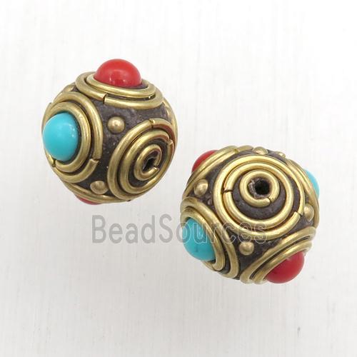 tibetan style beads, brass, round