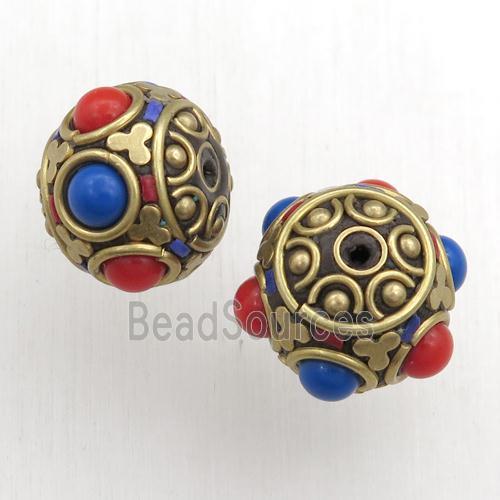 tibetan style beads, brass, round