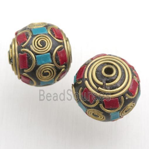 tibetan style beads, brass, round