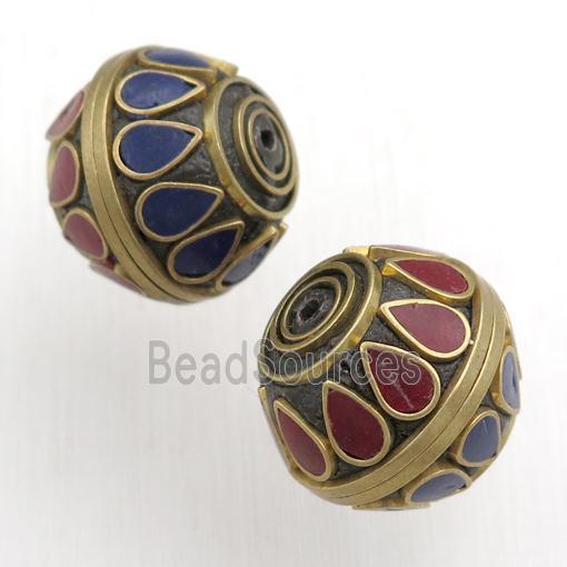 tibetan style beads, brass, round