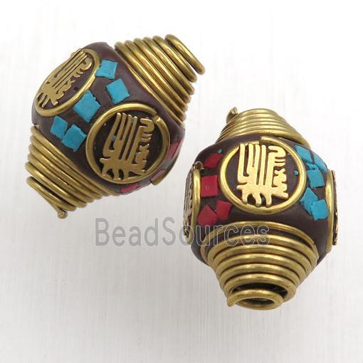 tibetan style beads, brass, barrel