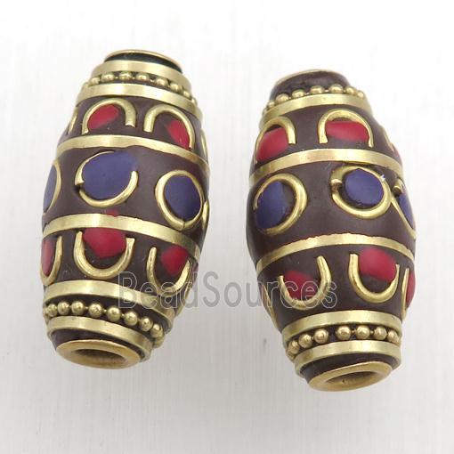 tibetan style beads, brass, barrel