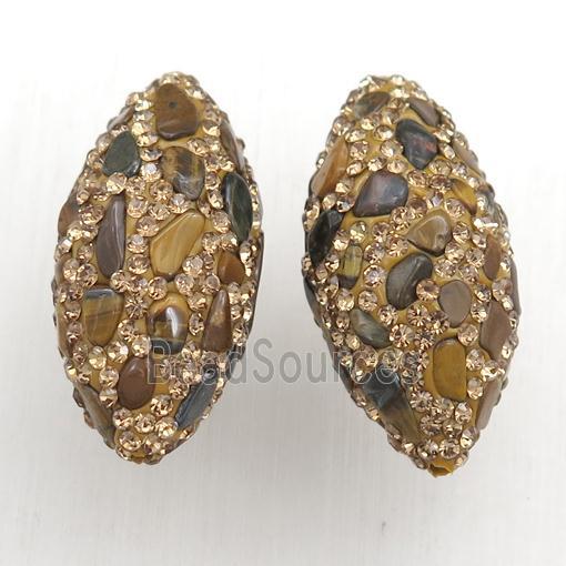 Clay rice beads paved rhinestone with tiger eye stone