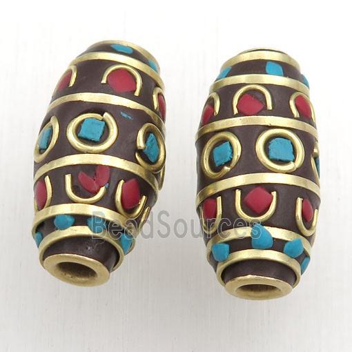 tibetan style beads, brass, barrel