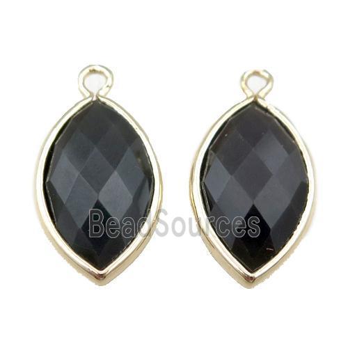 black onyx agate pendant, faceted horseeye, gold plated