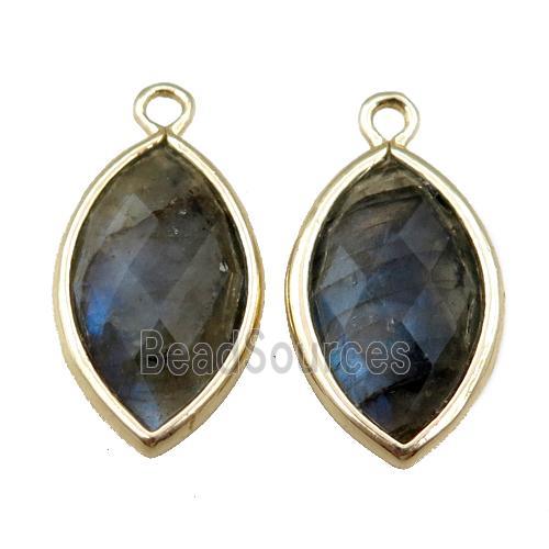 Labradorite pendant, faceted horseeye, gold plated