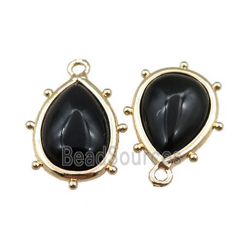 black onyx agate teardrop pendant, gold plated