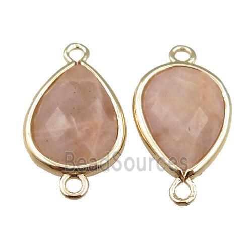 peach moonstone connector, faceted teardrop, gold plated