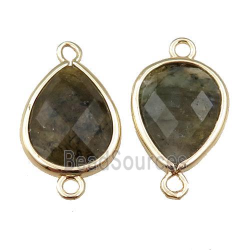 Labradorite connector, faceted teardrop, gold plated