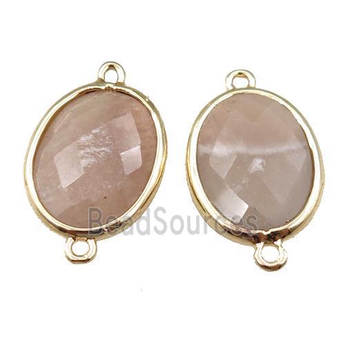 peach MoonStone connector, faceted oval, gold plated