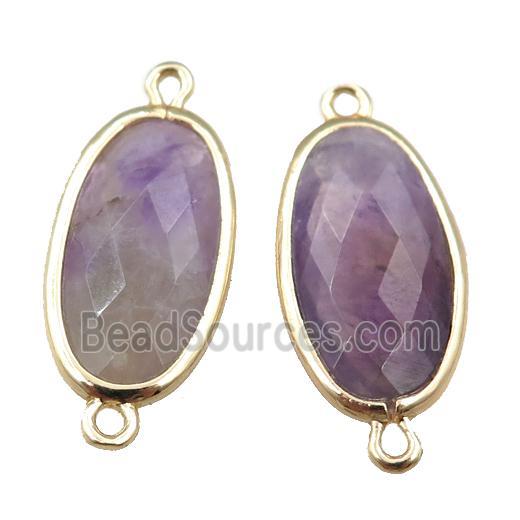 purple Amethyst connector, faceted oval, gold plated