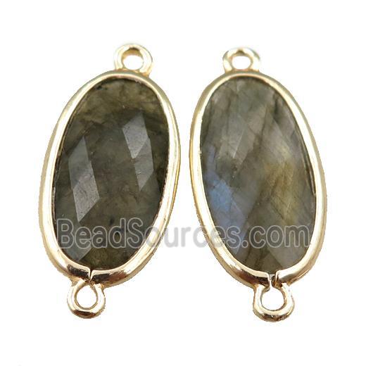 Labradorite connector, faceted oval, gold plated