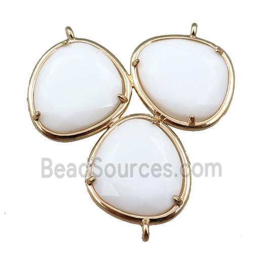 white jade connector with 3loops, gold plated