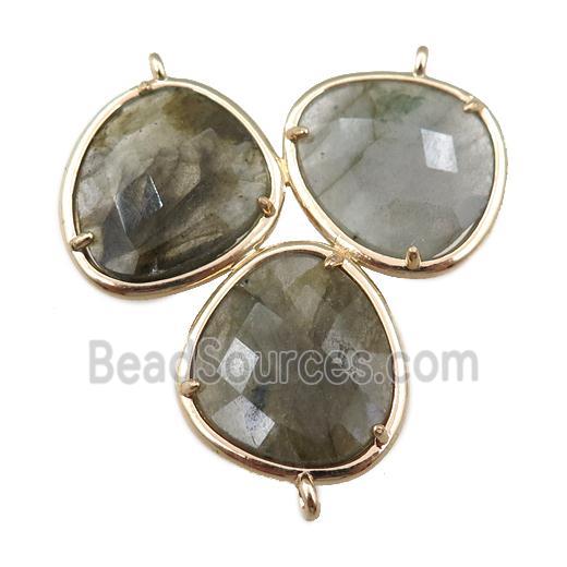 Labradorite connector with 3loops, gold plated