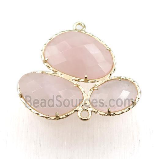 Rose Quartz connector, gold plated