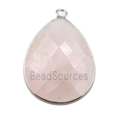 Rose Quartz pendant, faceted teardrop