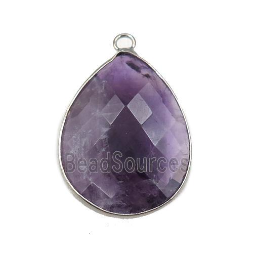 purple Amethyst pendant, faceted teardrop