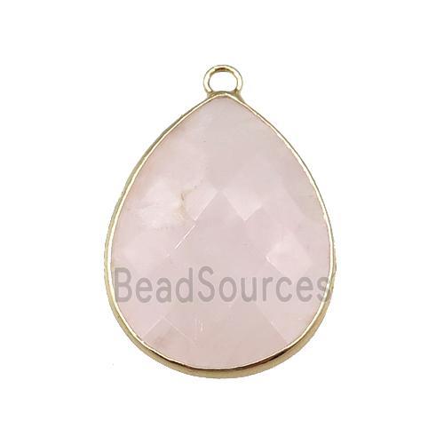 rose quartz pendant, faceted teardrop