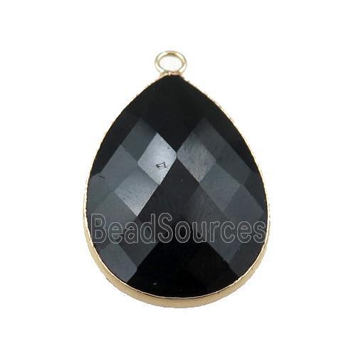 black Onyx Agate pendant, faceted teardrop