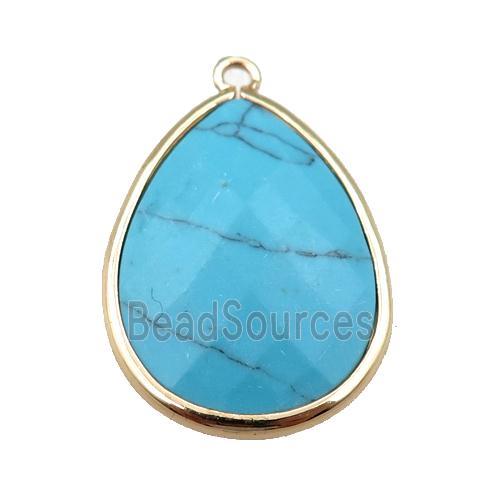 blue Turquoise pendant, faceted teardrop