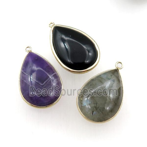 mix gemstone teardrop pendant, smooth, gold plated