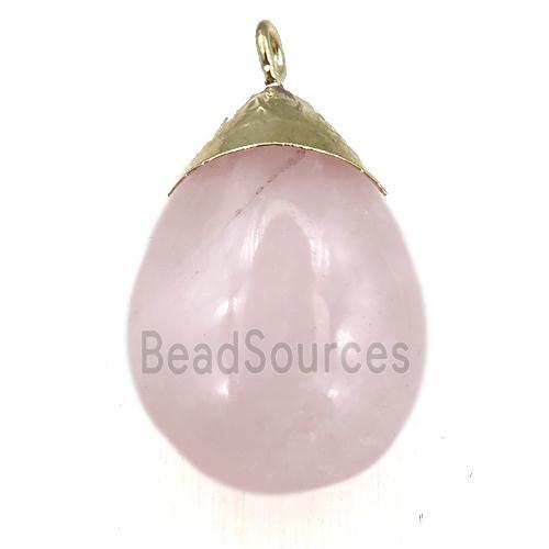 Rose Quartz teardrop pendant, gold plated