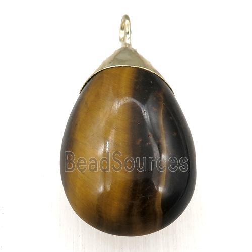 Tiger eye stone teardrop pendant, gold plated