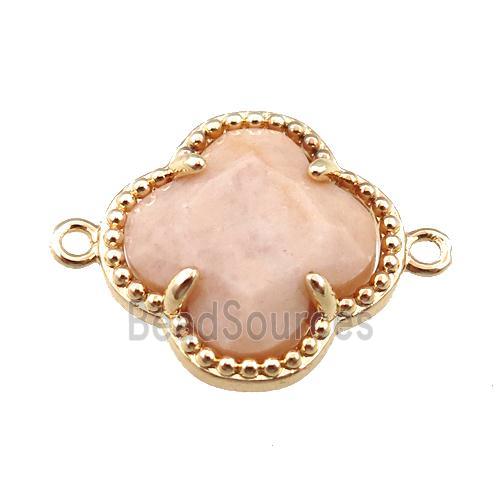 peach sunstone connector, faceted clover, gold plated